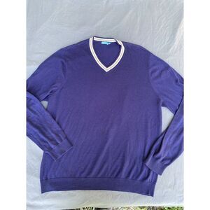 J McLaughlin Mens‎ Sweater Size XL Blue V Neck Cashmere Blend Preppy Lightweight